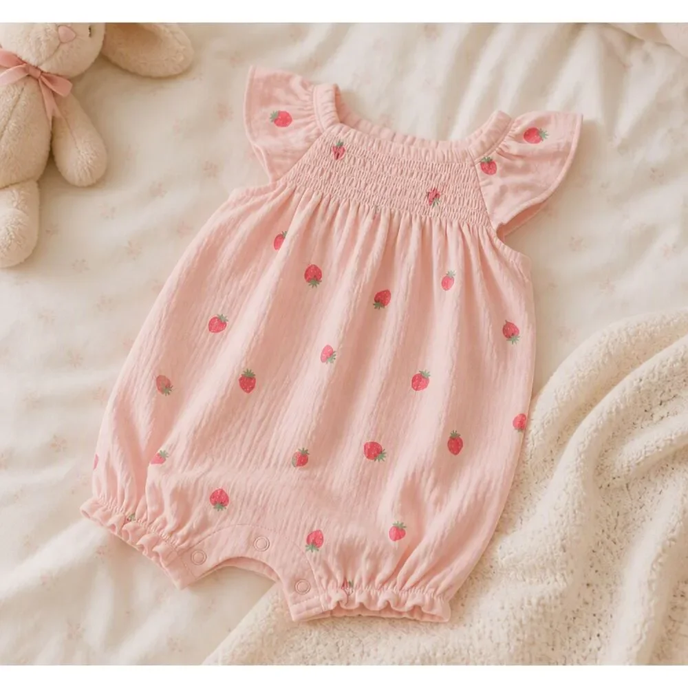 Carter's Baby Girls Pink Strawberry Romper 18M NWT Flutter Sleeve